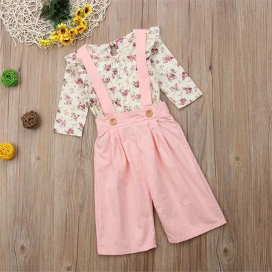 Wear Sleeve Floral Top   Bib Long Sleeve Two Girls Set