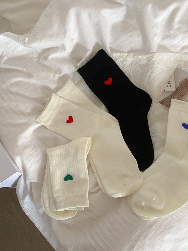 Spring Womens Heart-patterned Mid-calf Socks