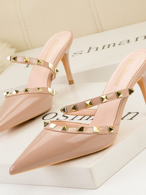 Women's Metal Rivet Patent Leather Sandals