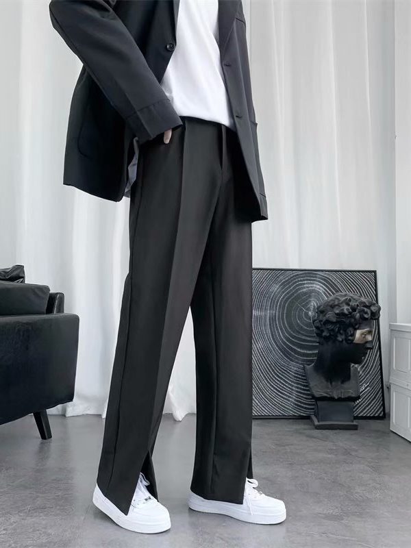 Straight Leg Slacks Flared Pants With Mopping Slits