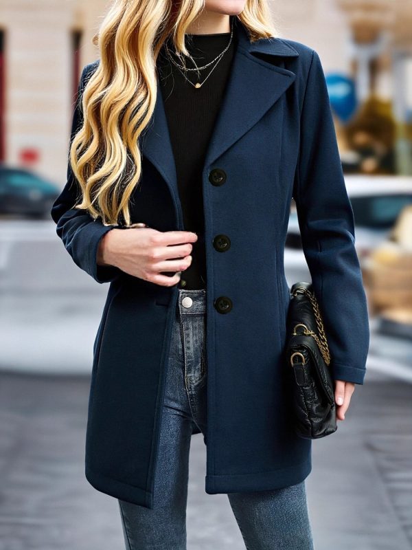Womens French-Style Vintage Notch-Collar Wool Coat Relaxed Fit
