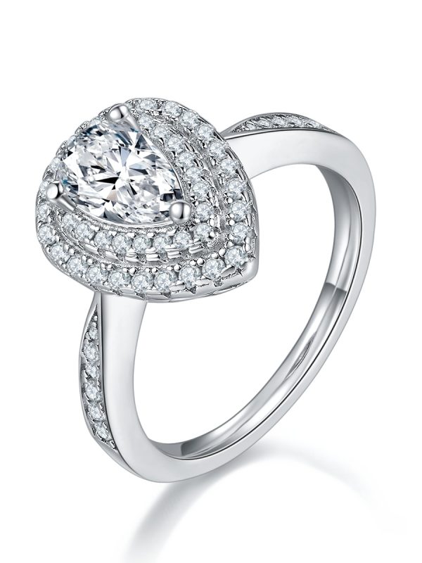 Pear-shaped Moissanite Set With Top-quality Moissanite Luxury And Fashionable Light Luxury Jewelry Silver Ring S925 Silver Electroplated With Platinum