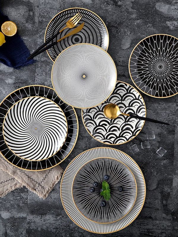 8-inch Nordic Style Geometric Series Ceramic Breakfast Plate Western Steak Flat Dish Plate Fruit Plate Decoration Hanging Plate