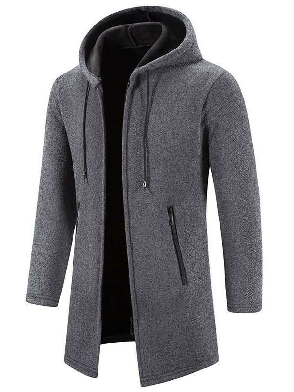Men's Solid Color Casual Hooded Sweater Zipper Cardigan