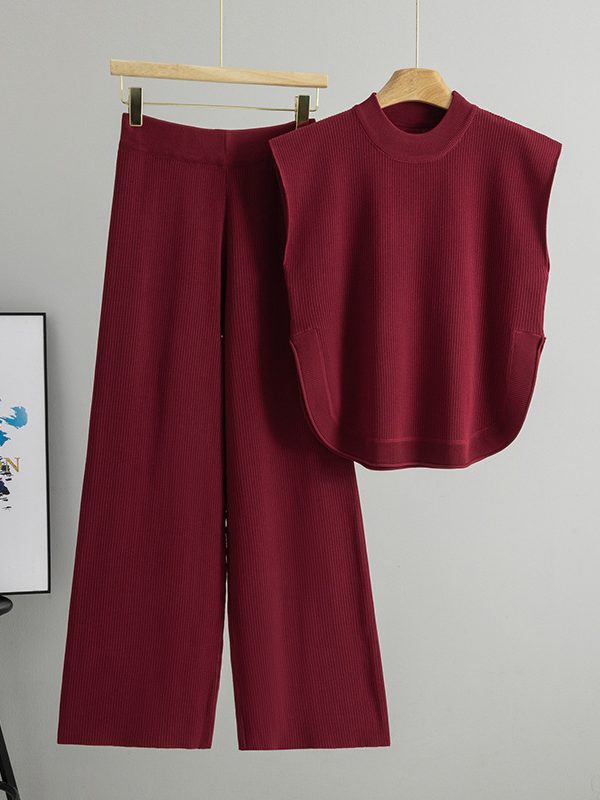Sleeveless Knit Vest And Wide-leg Pants Set
