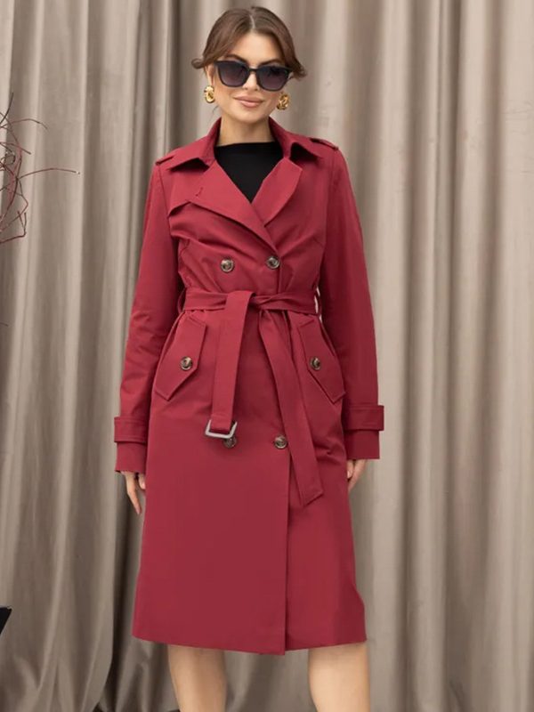 Double Breasted Women's Dust Coat Classic British Style Lace-up