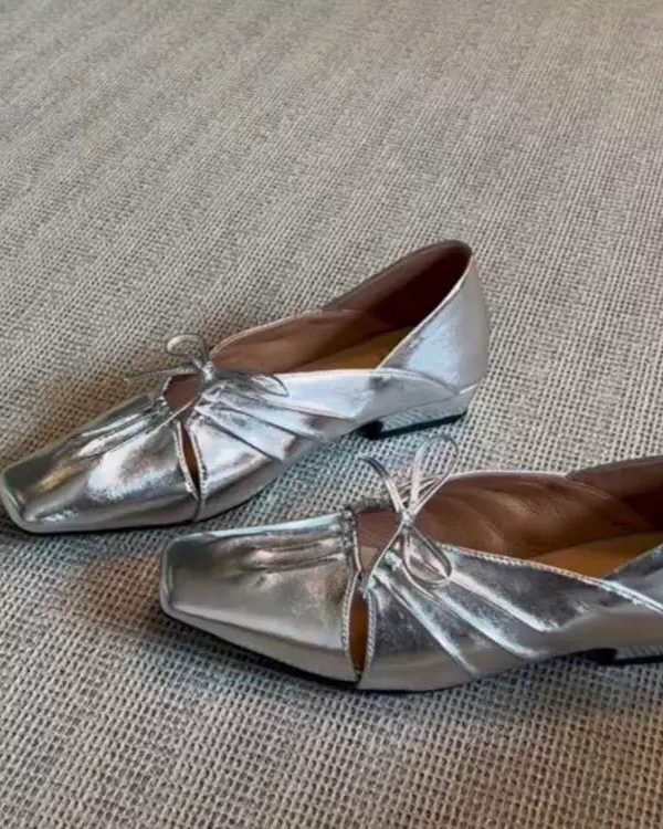 Bow French Style Temperament Low Heel Leather Shoes