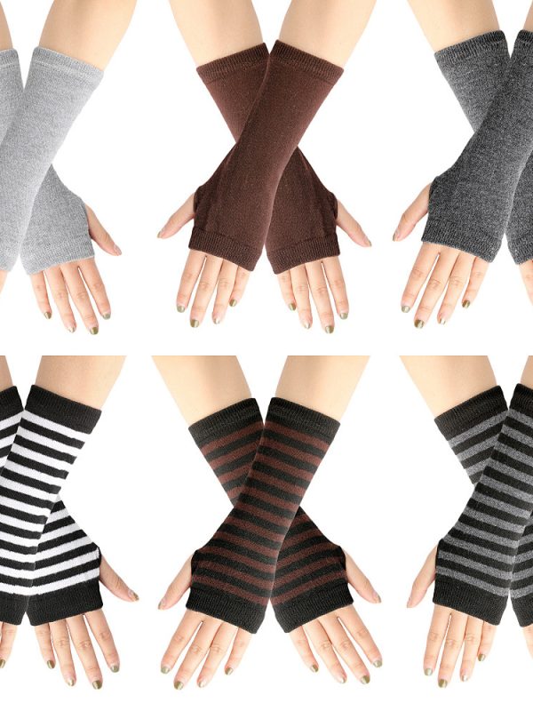 Knitted Finger-leaking Gloves Striped Thin