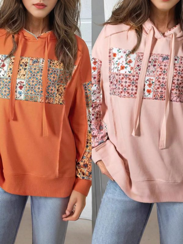 Pullover Hoodie With Drawstrings Top Casual Printed Loose Sweatshirt