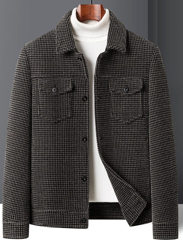 جاكيت شتوي رجالي مبطن بالفرو، بتصميم كوري عصري، مصنوع من الصوف، مناسب للإطلالات الكاجوال