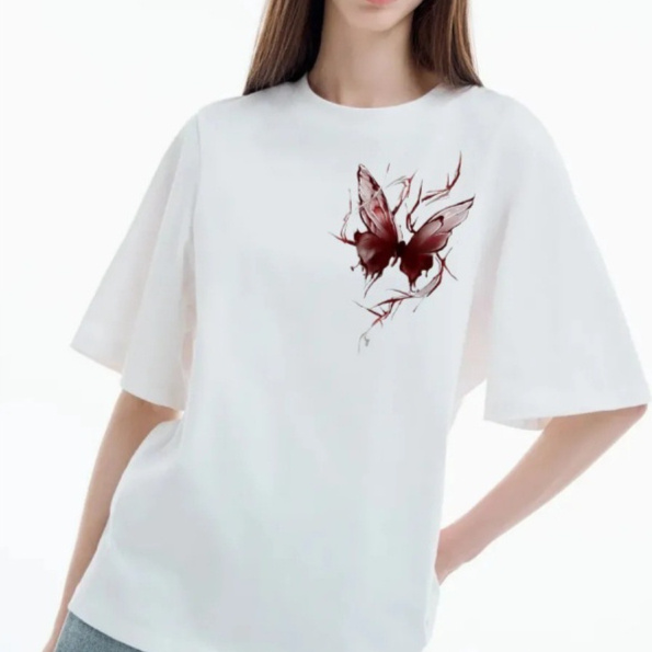 Womens Simple And Elegant Short-Sleeve Top With A Print