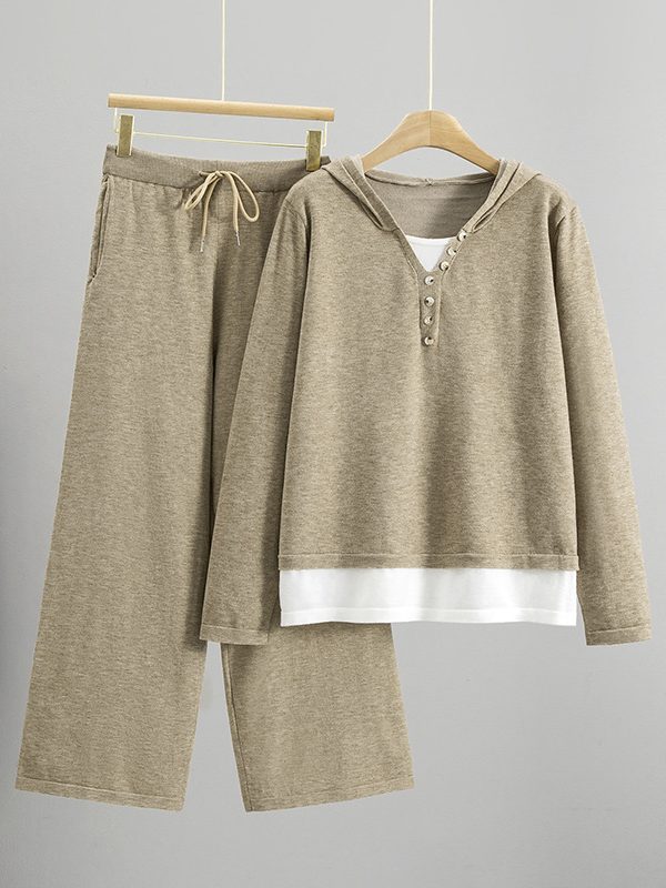 Knitted Sweater And Wide-leg Pants Casual Sportswear Set
