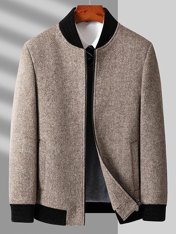 Business Casual Cotton And Thickening Stand Collar Zipper Woolen Jacket