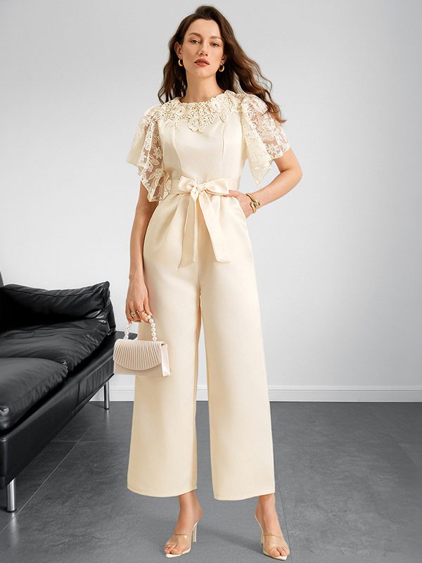 Womens Versatile Solid-Color Casual Satin Jumpsuit
