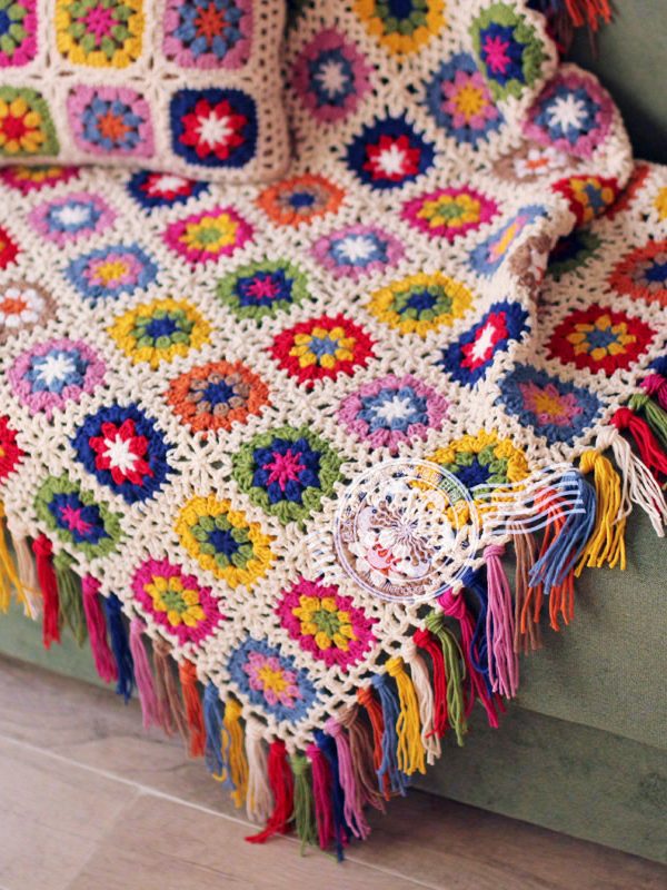 Forest tassel blanket hand crochet flower garden tablecloth