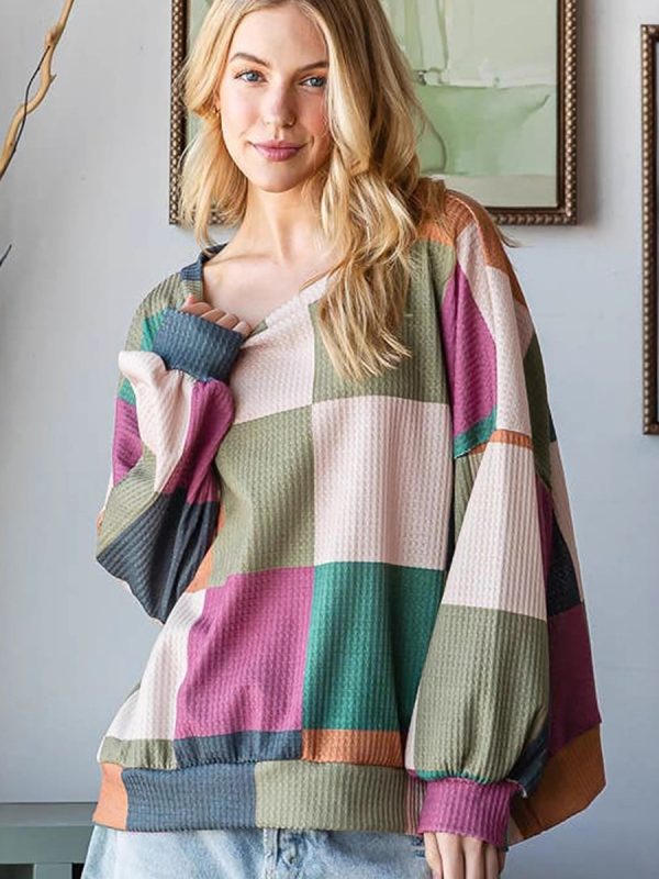 Women's Casual Versatile Color-blocked Round Neck Sweatshirt