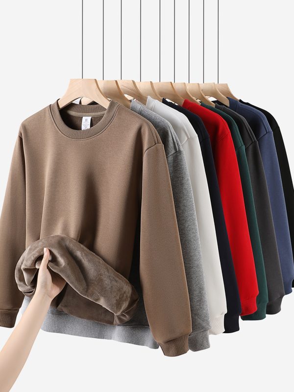 Heavy Chinese Cotton Round Neck Sweater Solid Color Korean Style Loose Casual Long Sleeves