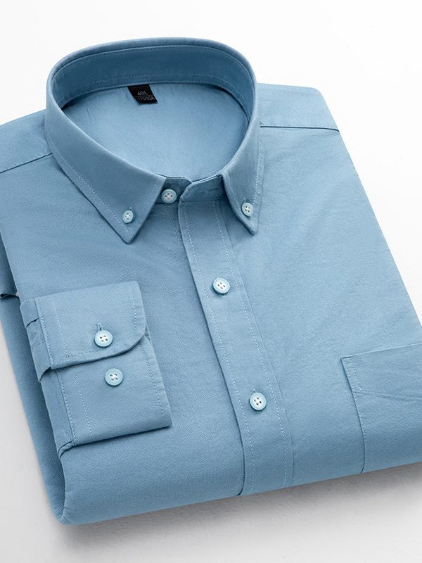 Mens Pure Cotton Solid-Color Breathable Oxford Shirt