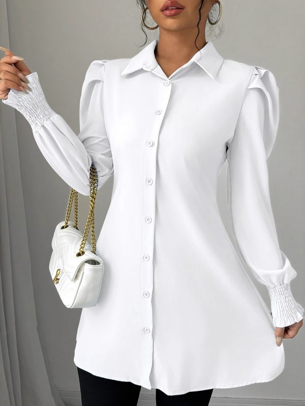 Womens Casual Solid-color Single-breasted Long-sleeve Shirt