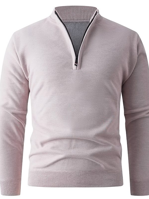Solid Color Stand Up Collar Half Zip Knit Sweater
