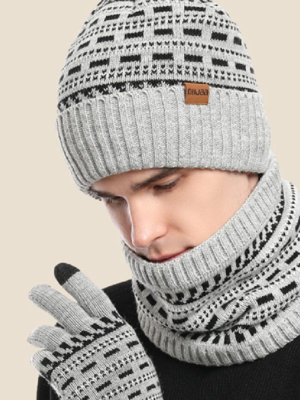 Men's Casual Warm Knitted Hat Set