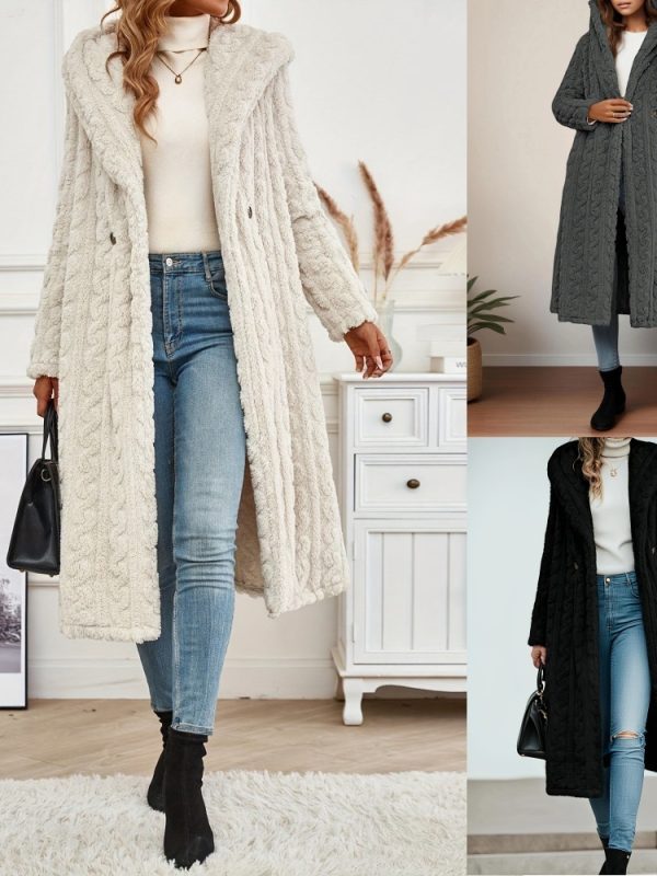 Fashion Long Solid Color Long Sleeve Hooded Wool Women's Coat