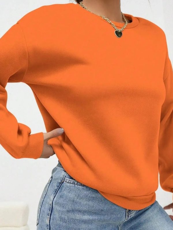 Solid Color Womens Sweatshirt Casual Comfortable And Loose Fitting Sporty Top