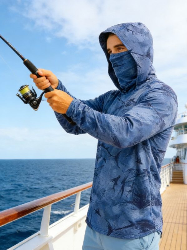 Fishing Hoodie Sailing Shirt Surfing Face Cover Neck Summer Men Long Sleeve Hunting Jersey Camisa De Pesca Performance Fish Gear Beach Tops Wear Climbing Uniform Angling