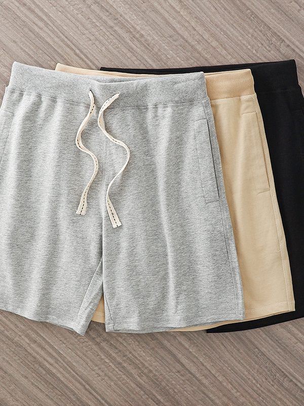 Loose Outer Wear Khaki Solid Color Casual Men's Shorts