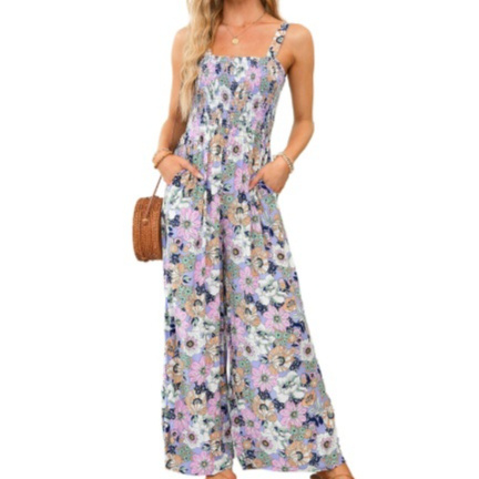 Womens Sleeveless Jumpsuit With Floral Print