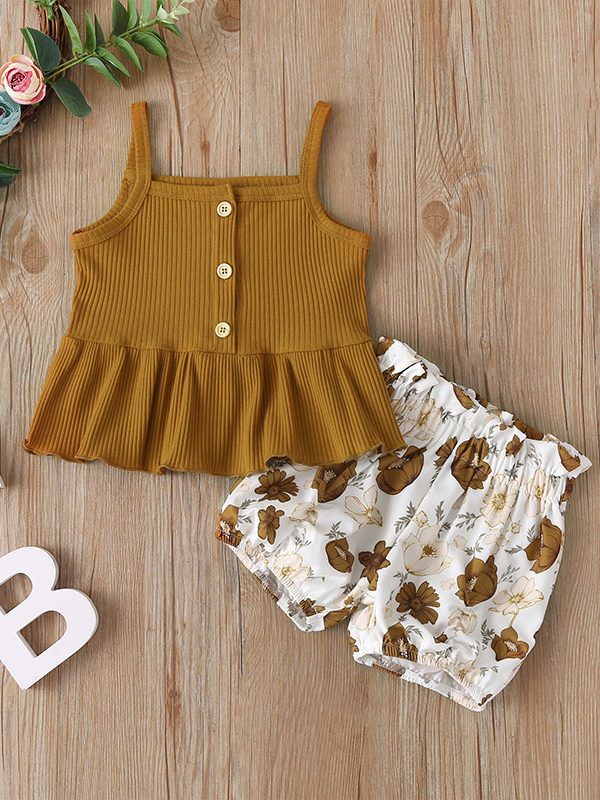Girls Summer Clothing Set Printed Tank Top Shorts Two-piece Sleeveless Clothes