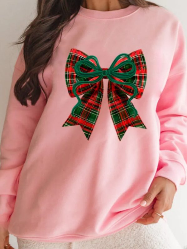 Plaid Bow Christmas Vibe Print Sweatshirt