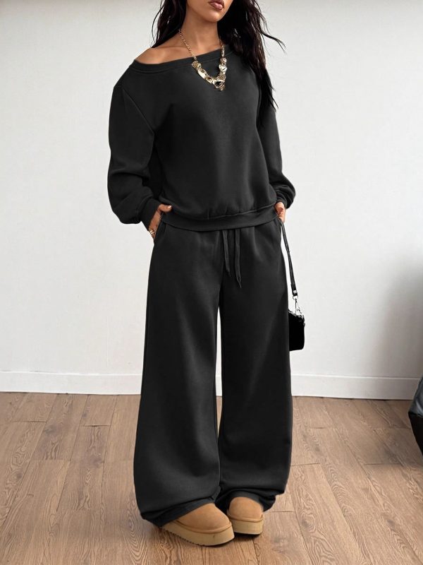 Womens Fashion Casual Sweatshirt And Wide-Leg Pants Set