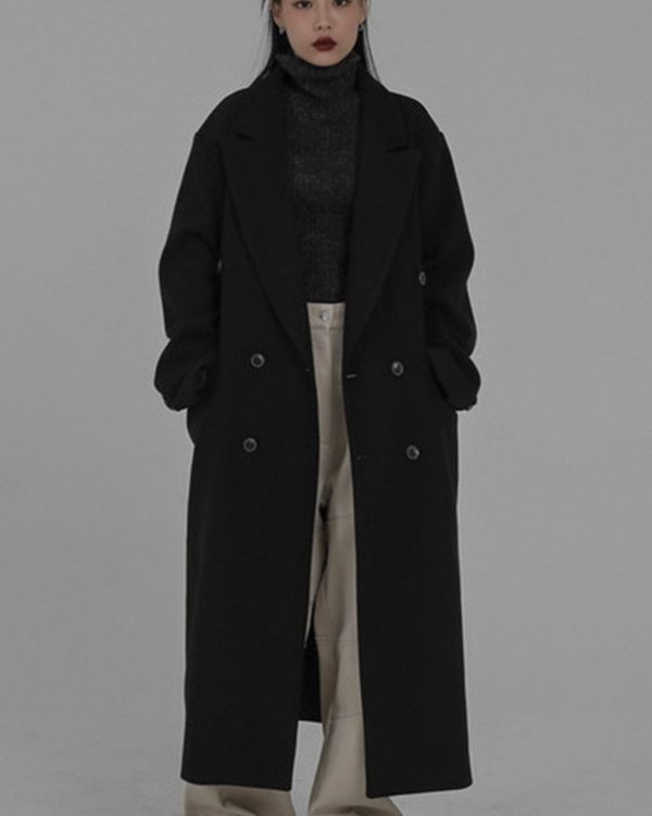 Korean-style Hepburn-inspired Long Coat Relaxed-fit Suit-style Oversized Wool Coat Versatile And Easy To Style