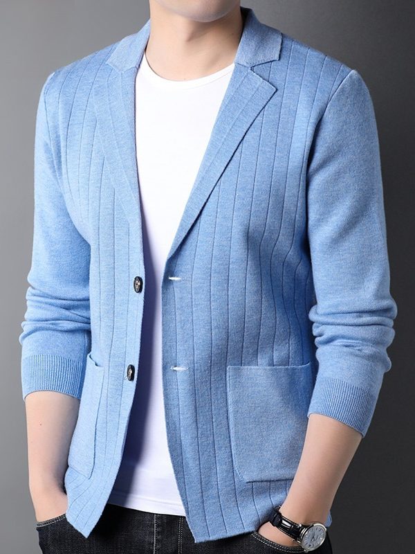 Mens Wool Knit Suit Jacket Korean-Style Trendy Sweater
