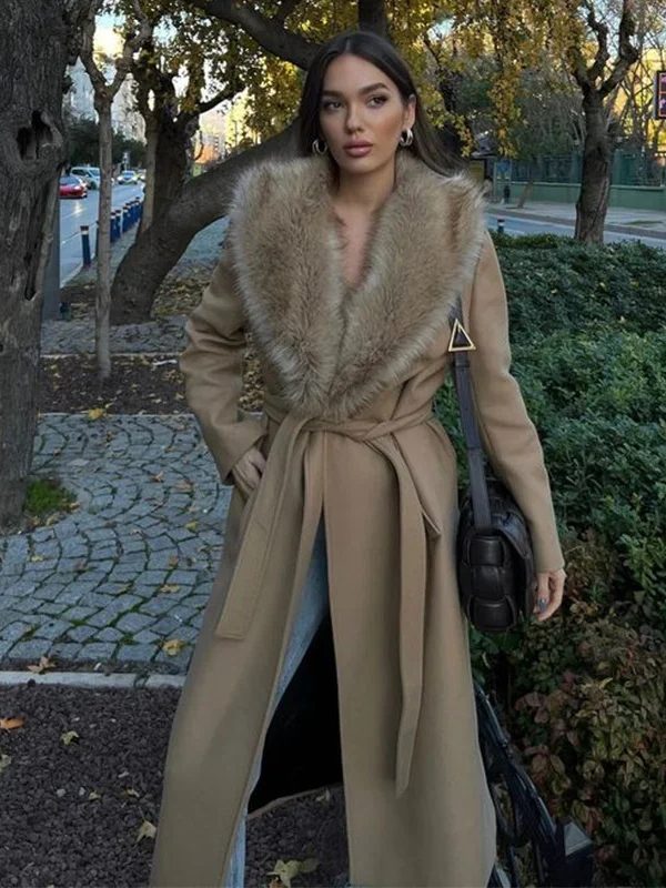 Women's Personality Street Lace-up Turn-down Collar Long-sleeved Coat