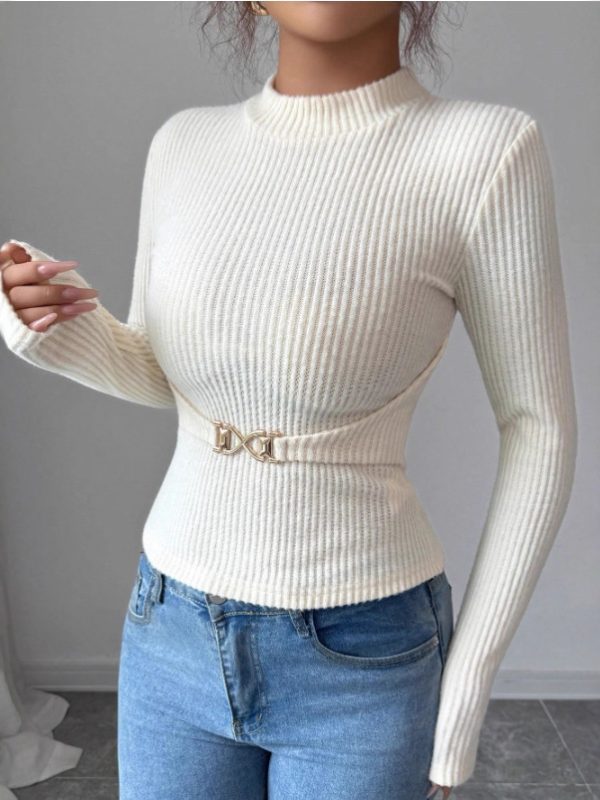 Womens Slimming Mock-neck Base Top With Long Sleeves