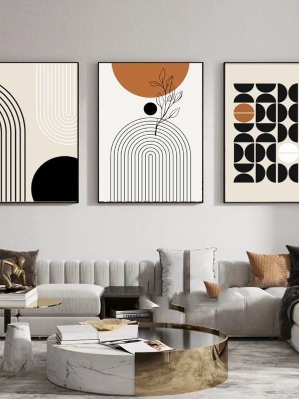 Modern Minimalist Living Room Morandi Abstract Sofa Background Wall Three-piece Painting