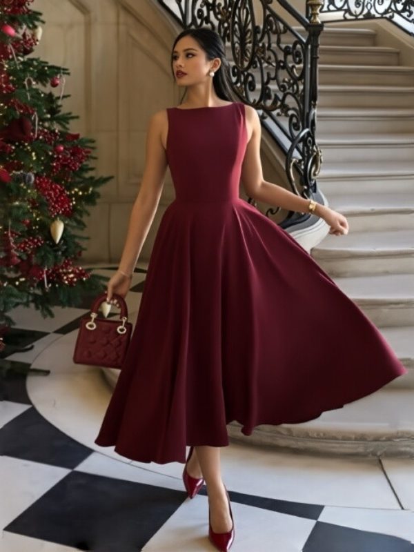 Solid Color Sleeveless Vintage Maxi Dress