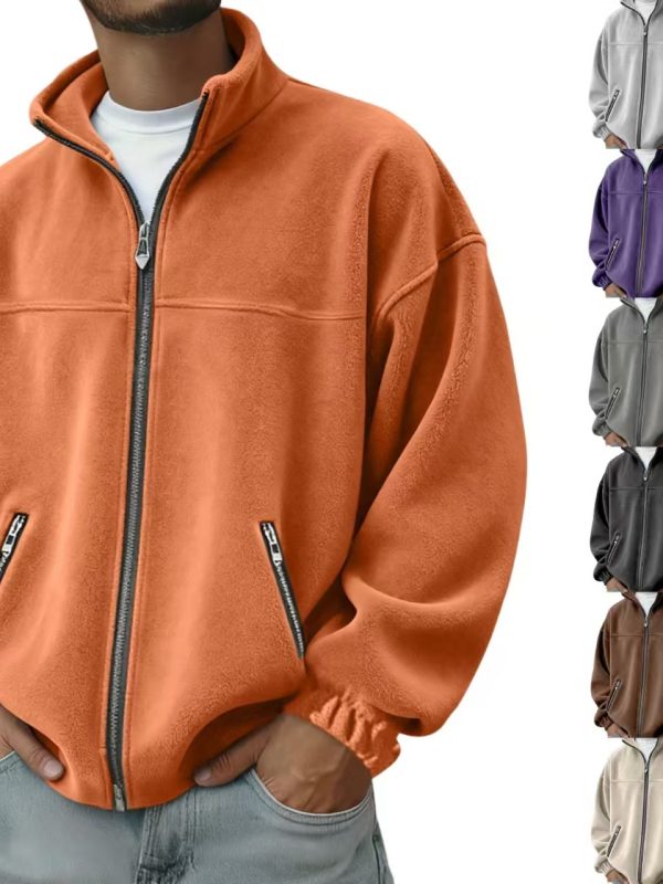 سترة كاجوال من الصوف بياقة عالية وسحاب أمامي