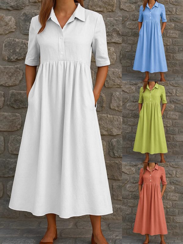 Womens Casual Short-Sleeve Pocket Cardigan Blouse Dress