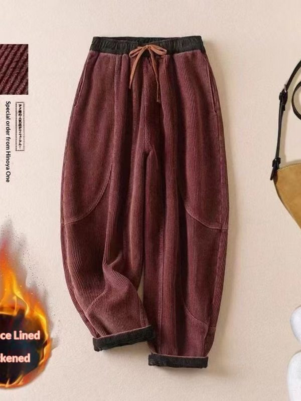 Women's Corduroy Fleece Lined Thick Harem Pants
