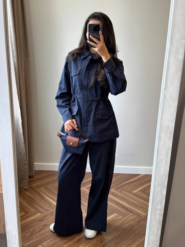 Denim Long-sleeve Button-up Retro Casual Pants Workwear Fashion Set