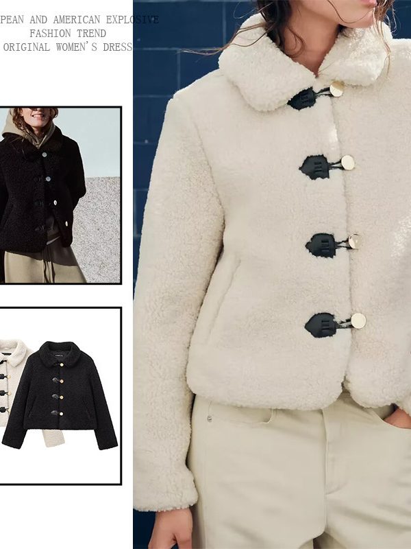 Womens All-Match Fleece Thermal Turtleneck Long-Sleeve Fluffy Short Coat For FallWinter