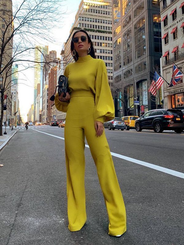 Womens Stylish Wide-leg Long-sleeve Jumpsuit