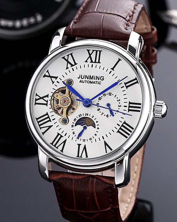 JUNMING Roman Characters Men's Automatic Mechanical Watch Waterproof