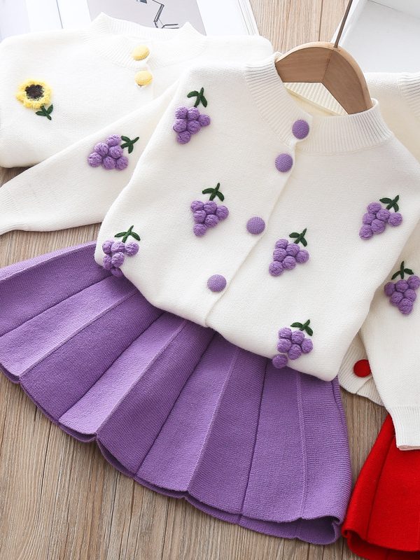 فستان من قطعتين للفتيات الصغيرات من الصوف المنك