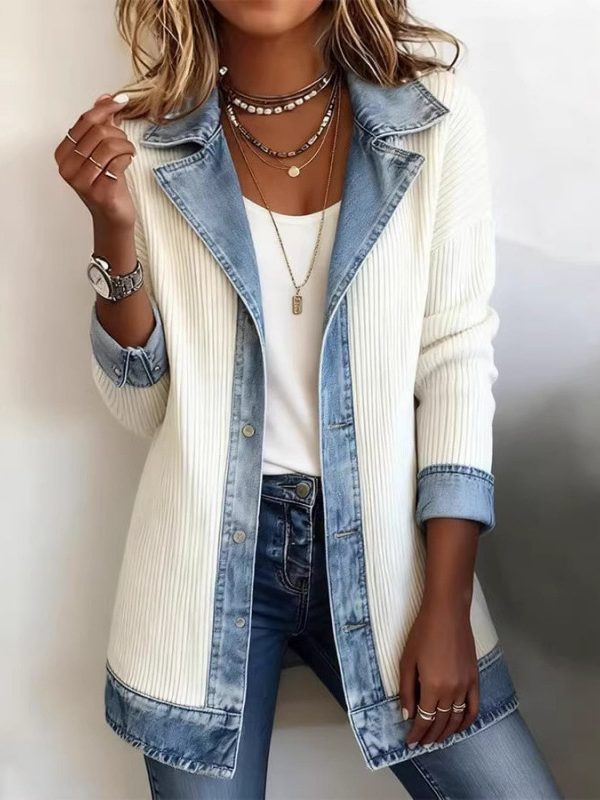 Womens Fashion Slim-fit Long-sleeve Patchwork Jacket