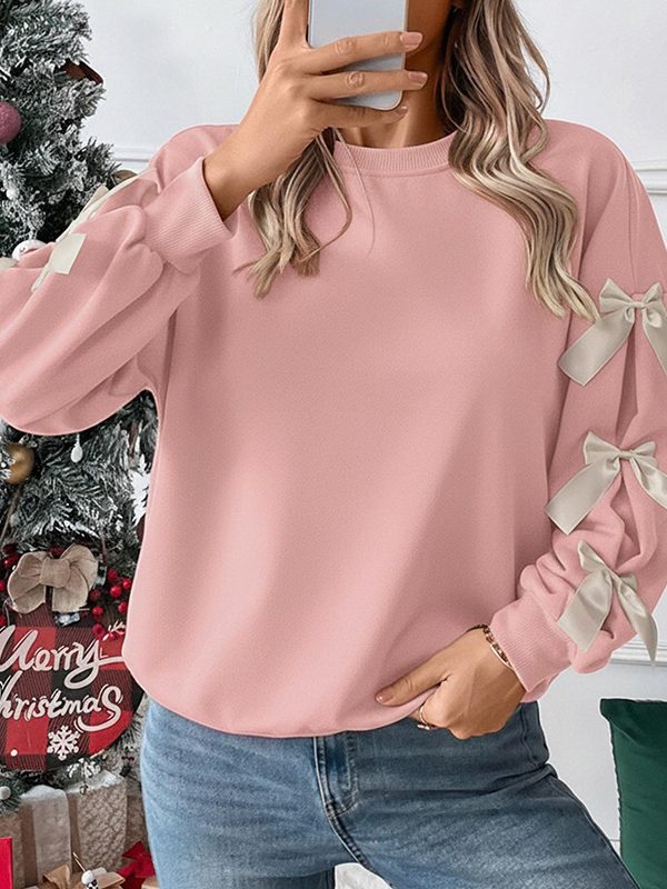 Sweet Bow Decorated Long Sleeve Sweatshirt