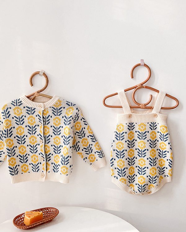 Infant Children's Sweater Pull Flower Knitted Cardigan Romper